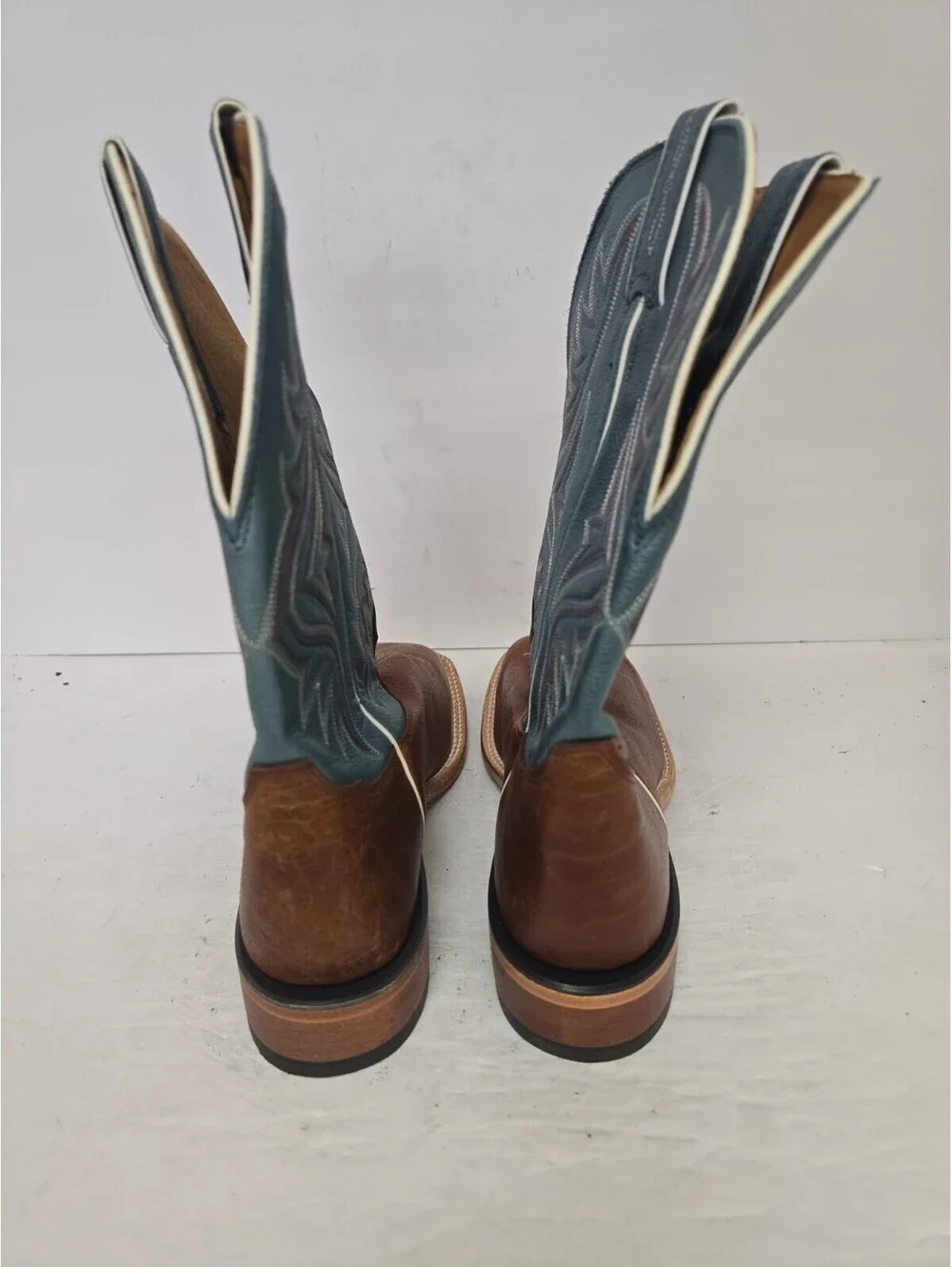 Tony Lama Men's 7955 American Soft Toe Western Boot Brown Blue Size 9.5D